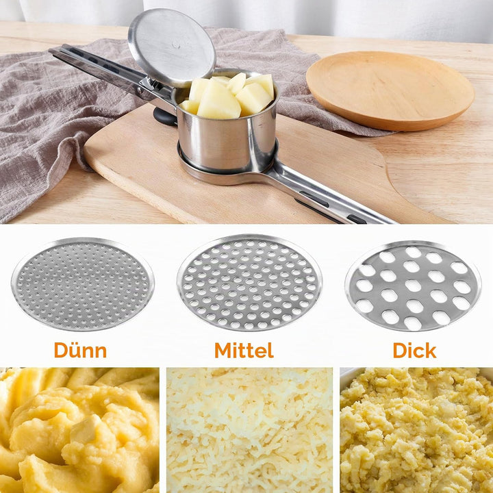 Kartoffelpresse Edelstahl Spätzlepresse mit 3 Lochscheiben Multifunktional Spaghettieispresse Kartof