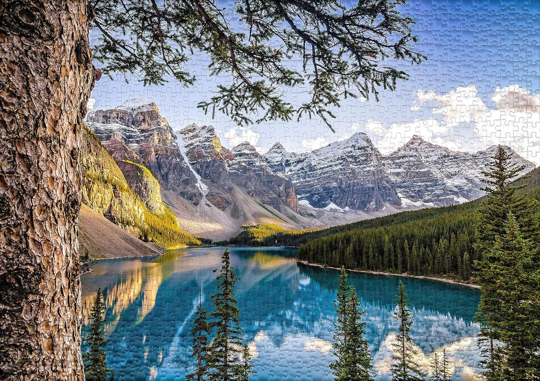 Ulmer Puzzleschmiede - Nordamerika-Puzzle „Moraine Lake“ – Klassisches 1000 Teile Puzzle – Puzzlemot