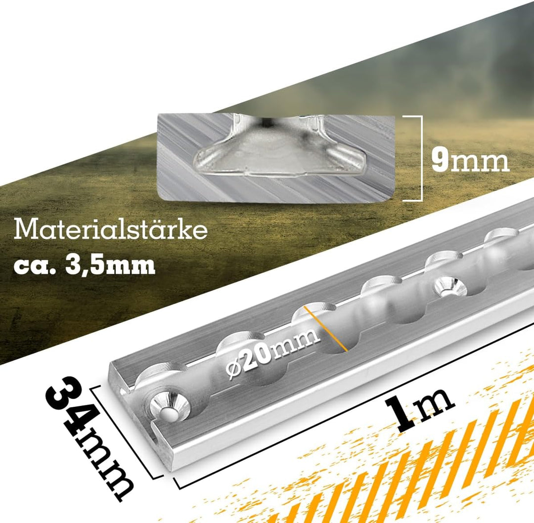 Safetytex Alu Zurrschiene eckige Form mit Bohrungen Airlineschiene 20mm Löcher Ladungssicherung LKW