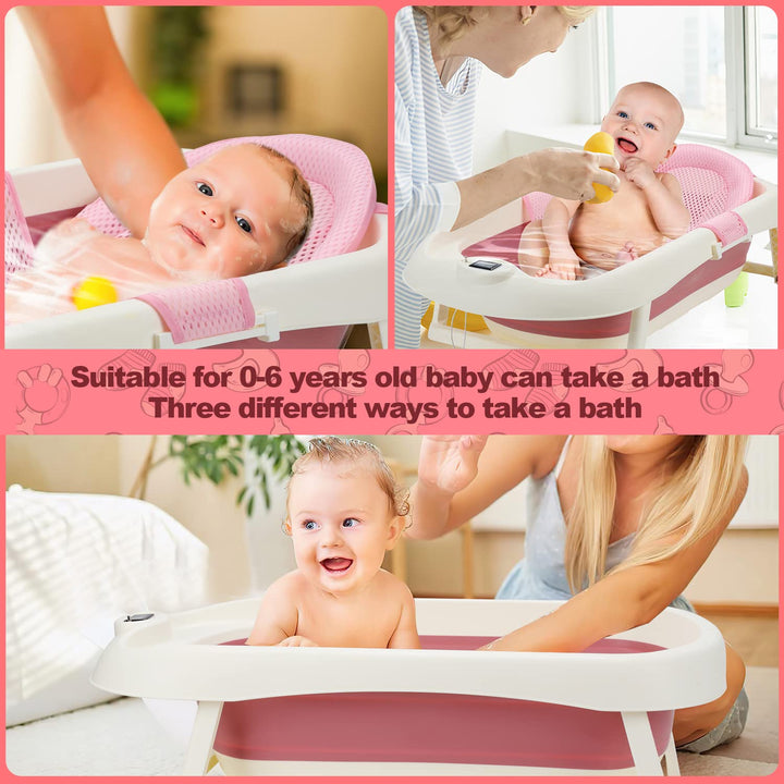 50L Baby Badewanne, Faltbare babywanne mit Anti Stütze, baby wanne mit Echtzeit-Temperaturmessung, B