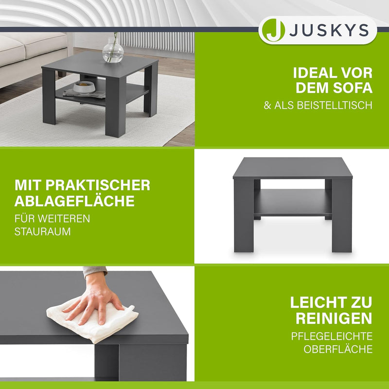 Juskys Couchtisch mit Ablage 60x60x40 cm - Holz, pflegeleicht, robust - Moderner Beistelltisch für Z