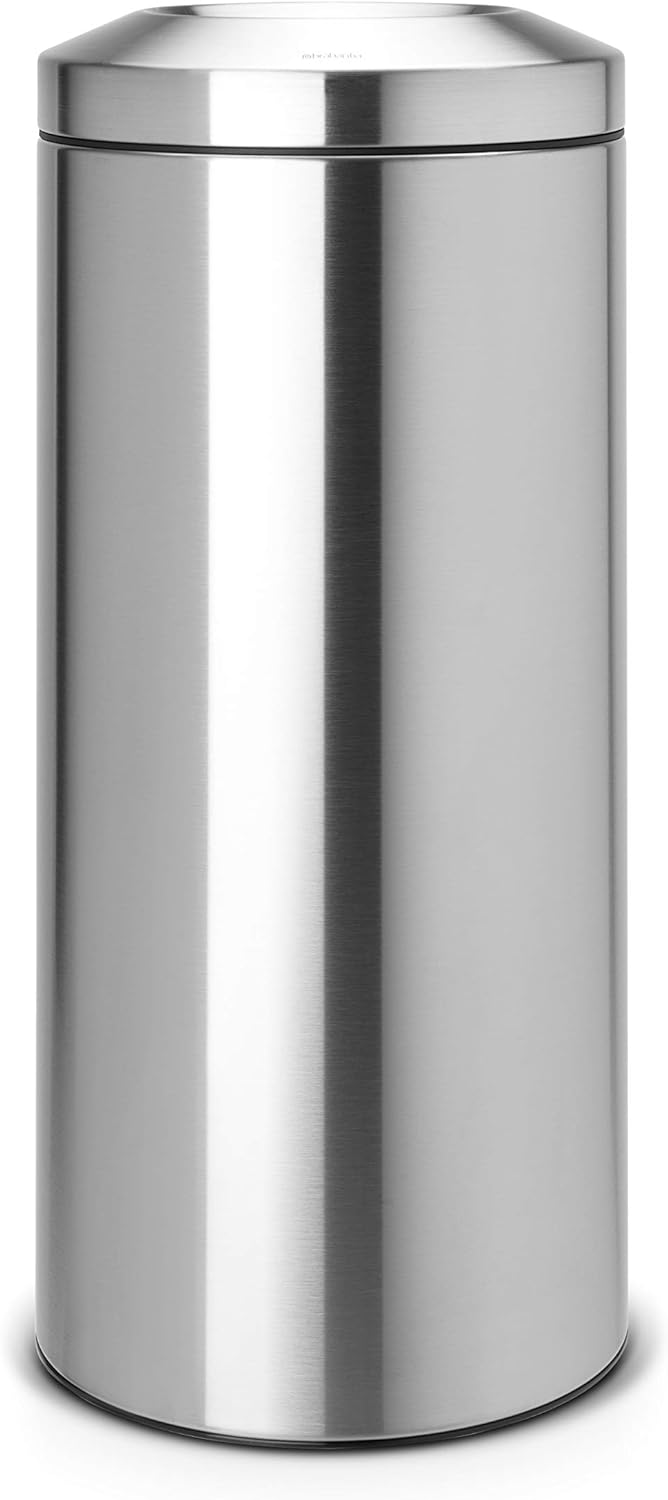 Brabantia Papierkorb 'Le Tube' 30L mit Zinkeinsatz (hoher Deckelring) - Matt Steel, 30L
