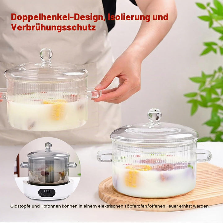 Bleifreies Kochgeschirr Set aus Borosilikatglas Ofen und Mikrowellenfeste Töpfe und Pfannen mit Deck