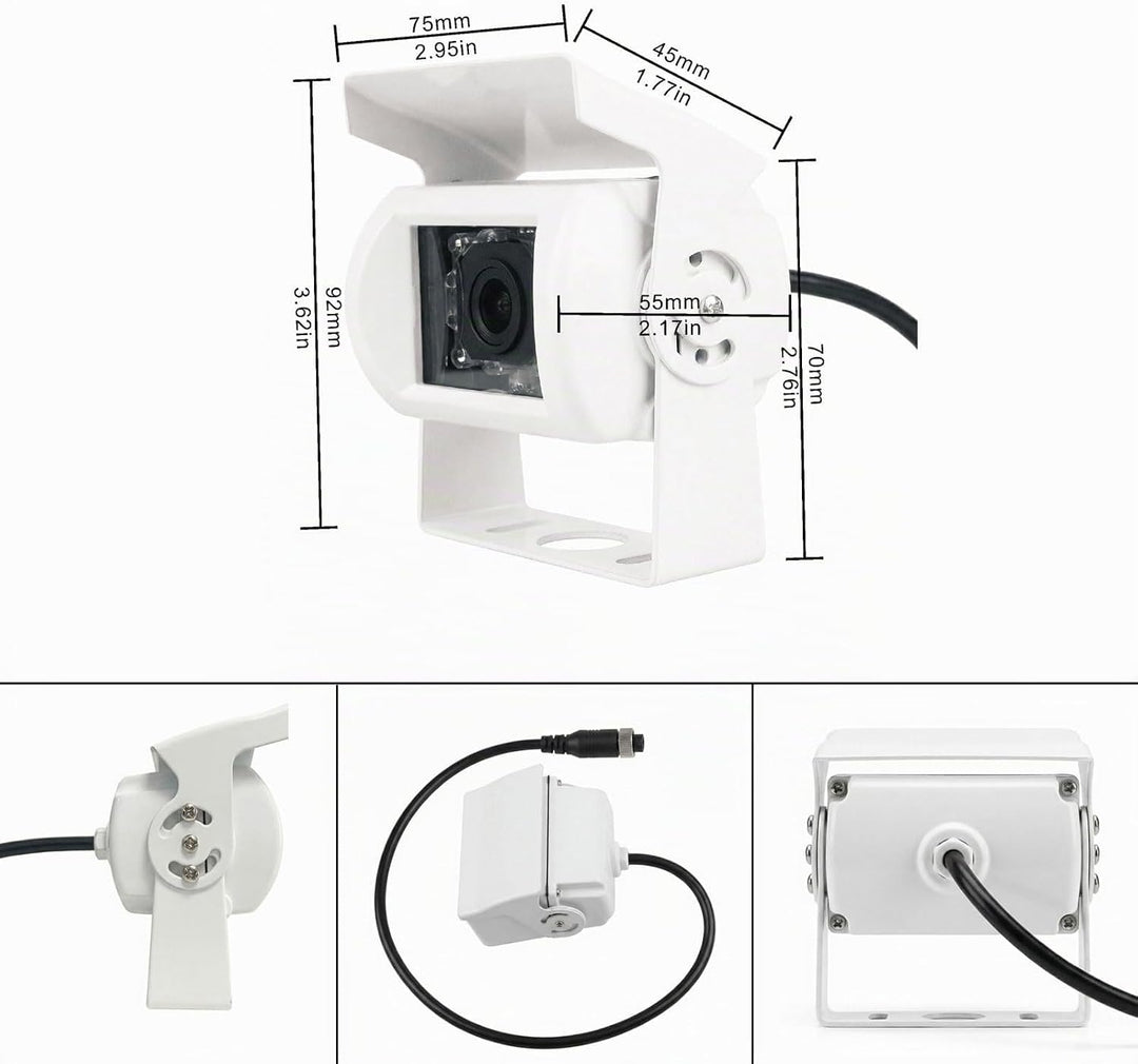 4-Pin Rückfahrkamera für LKW, 18 LEDs Nachtsicht, wasserdicht, 10 m Kabel | Weiss, Wasserdicht, IR N