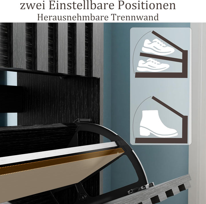 UEV Schuhschrank mit 4 Klappen Holz Schmal Schuhkipper Schuhkommode mit Kippschutz, Schuhaufbewahrun