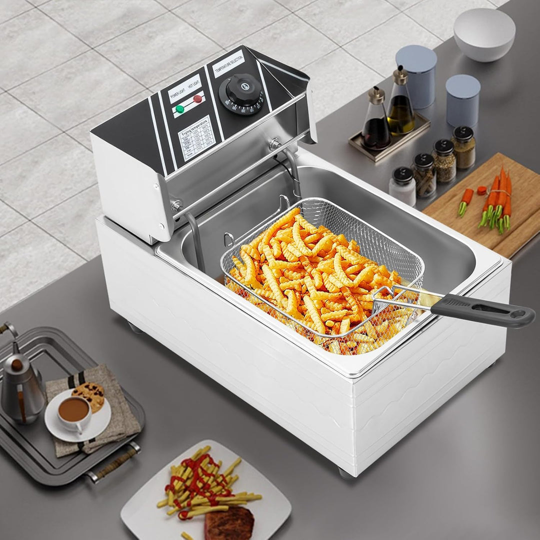 Elektrische Fritteuse 6L Frittierkorb Ölbad mit Temperaturregelung Deckel für Küche Restaurant Snack