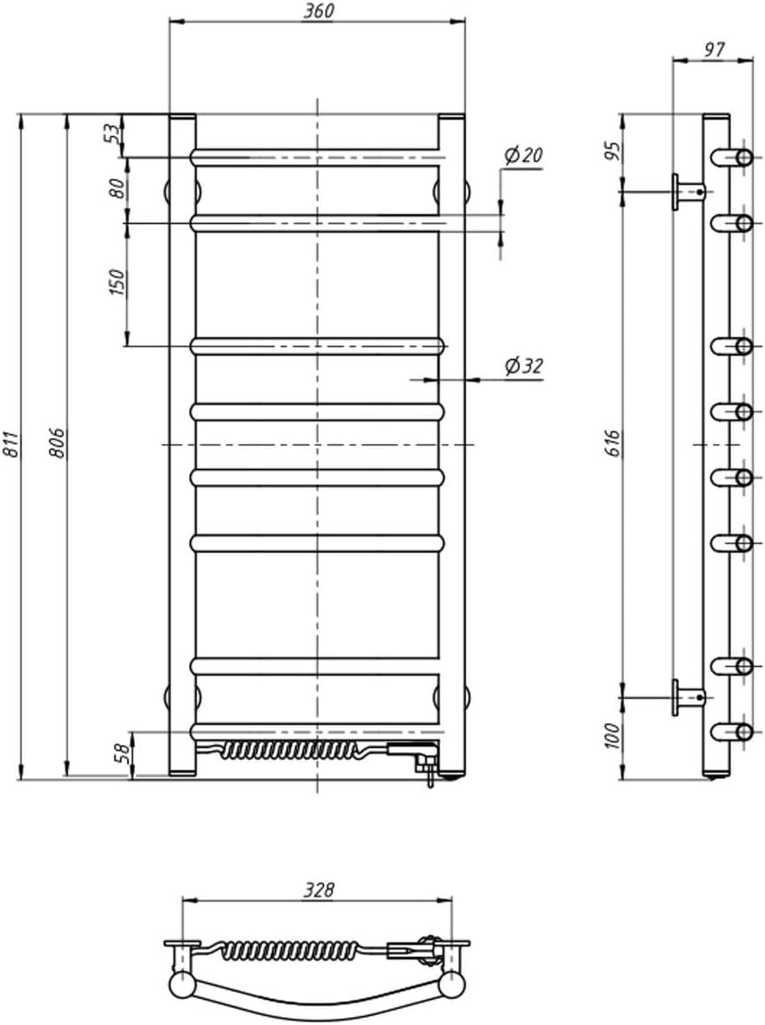 NAVIN Elektrischer Handtuchtrockner Camellia 360х800 mit Druckknopf – Weiss, energiesparend, langleb