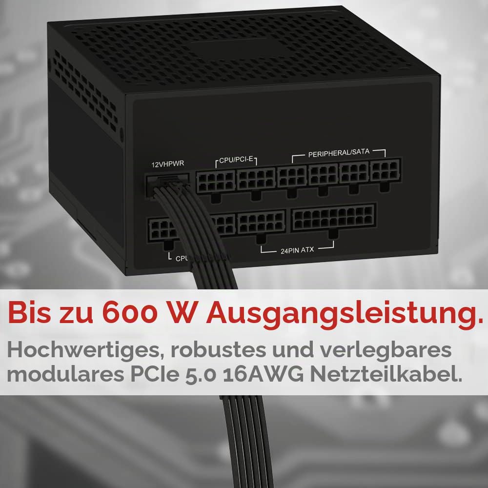 LINKUP – AVA 600W PCIE5.0 12VHPWR (16-polig/12+4) 16 AWG ummanteltes Hochstrom-Netzteilkabel – 70 cm