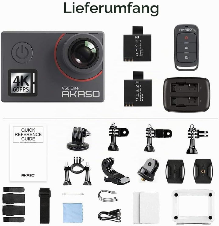 AKASO Action Cam 4K60FPS, Unterwasserkamera 40M Wasserdicht 20MP WiFi Actioncam mit EIS Stabilisieru