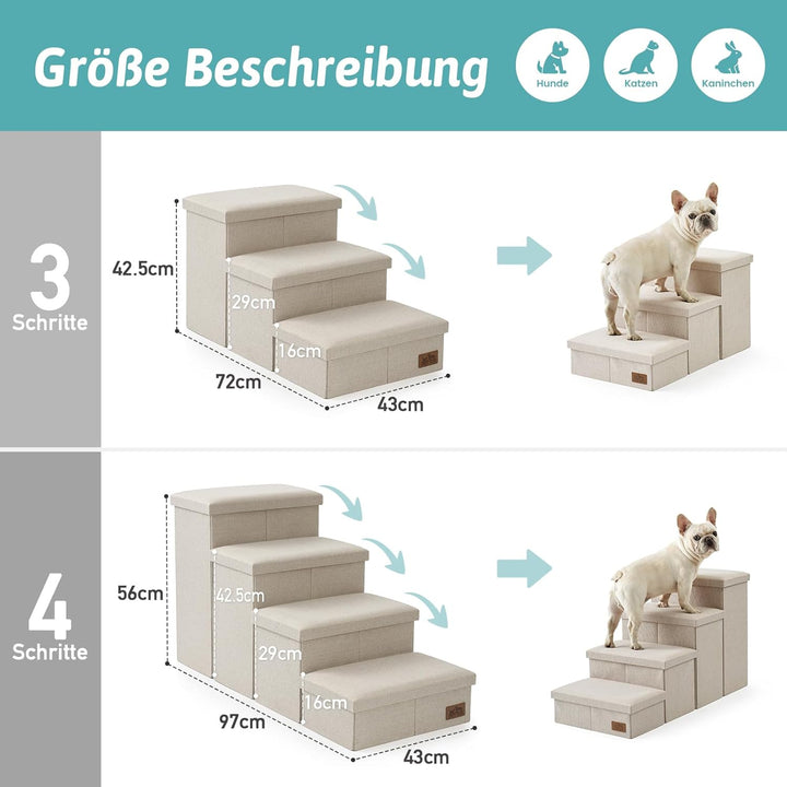 Hundetreppe für Kleine Hunde mit Stauraum, Breite Haustiertreppe Faltbare für Bett und Couch, Hunder