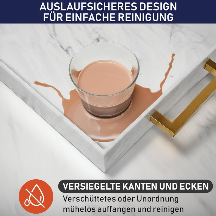 Acryl Serviertablett, goldene Griffe, 40,6 x 30,5 x 5,1 cm dekoratives Tablett für Tisch, Lebensmitt