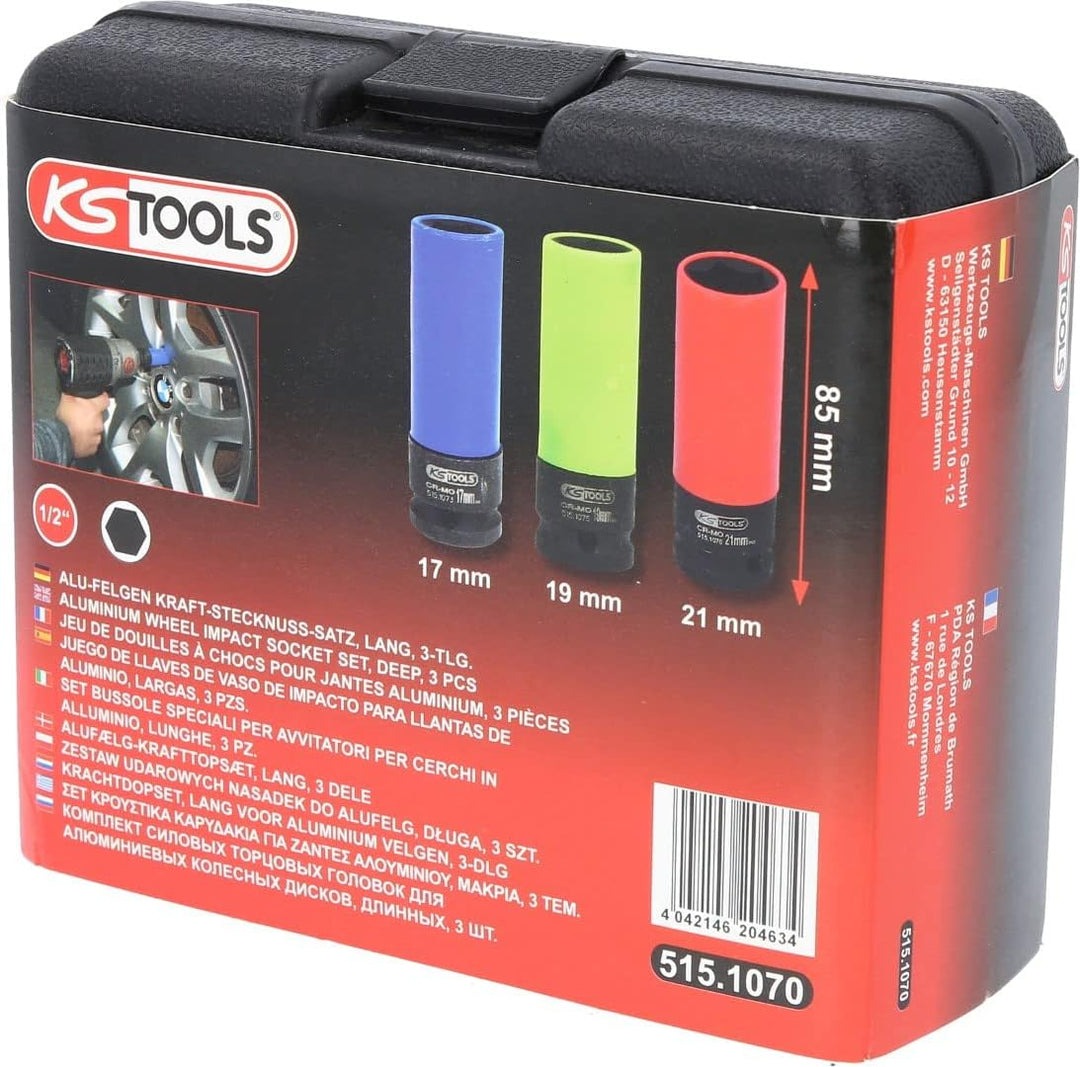 KS Tools 515.1070 1/2" Alu-Felgen Kraft-Stecknuss-Satz robust, 3-tlg.