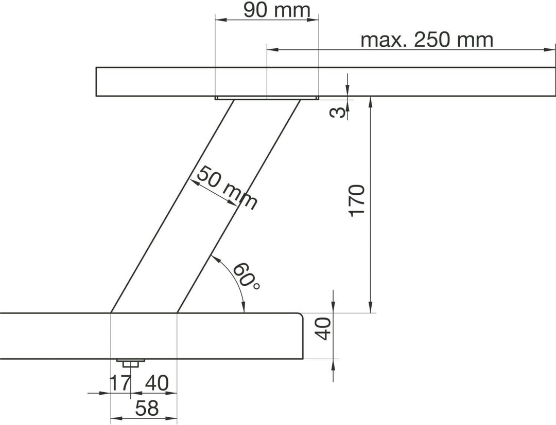 Bar-Konsole CAPRI schräg 60° | 50x50 mm | Aluminium silber | Höhe: 170 mm | 1 Stück, 170 mm