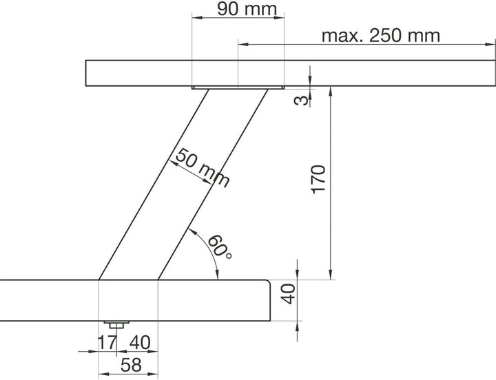 Bar-Konsole CAPRI schräg 60° | 50x50 mm | Aluminium silber | Höhe: 170 mm | 1 Stück, 170 mm