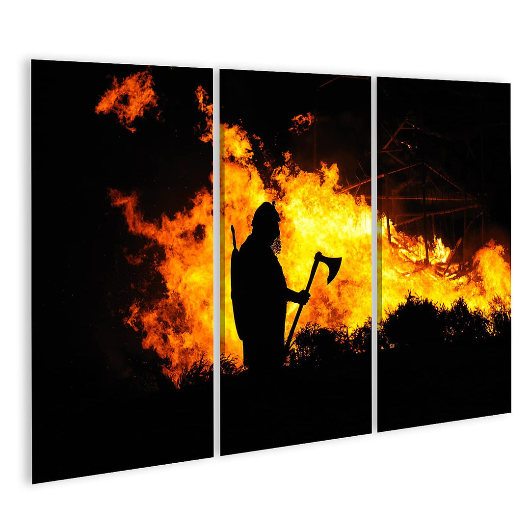 islandburner Bild auf Leinwand Ein Wikinger im Brennenden Gebäude Bilder Wandbilder Poster Leinwand