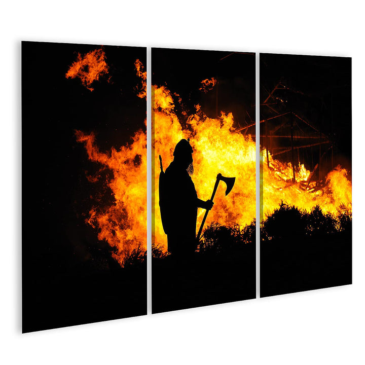islandburner Bild auf Leinwand Ein Wikinger im Brennenden Gebäude Bilder Wandbilder Poster Leinwand