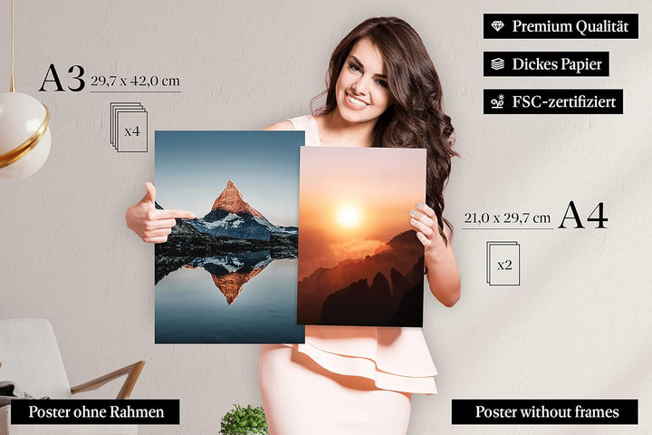 CreativeRobin Premium Poster Set als Wohnzimmer Deko Schlafzimmer | 4x A3 + 2x A4 Wandbilder Collage