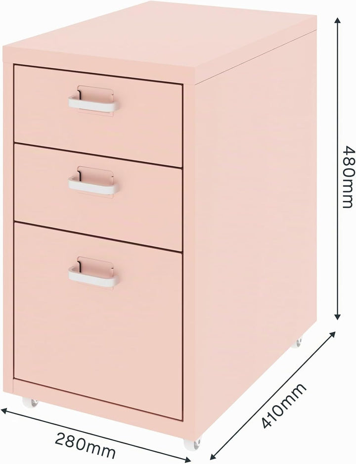 FLEXISPOT Rollcontainer Büroschrank mit 3 Schubladen, Aktenschrank Metallschrank Kommode mit Rädern,