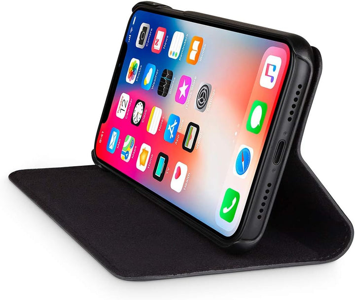 WIIUKA Echt Ledertasche - TRAVEL Italy - für Apple iPhone XS MAX - PFLANZLICH GEGERBTES Leder - Schw