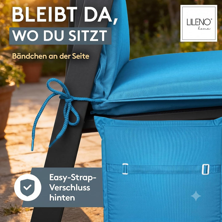 LILENO HOME Gartenstuhl Auflagen als [1er Set - Hochlehner] in Aqua Uni - Bequeme Liegen als Sitzauf
