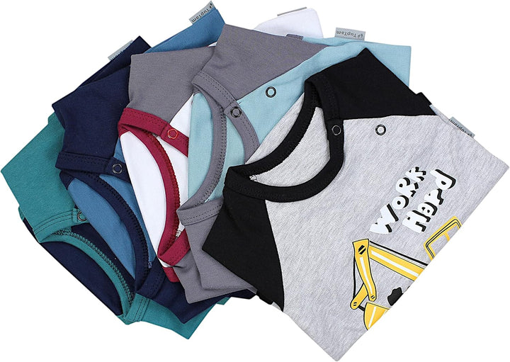 TupTam Jungen Baby Body Langarm Unifarben 5er Pack 56 Bagger Monster Tuck Dino Grau Blau Grün, 56 Ba