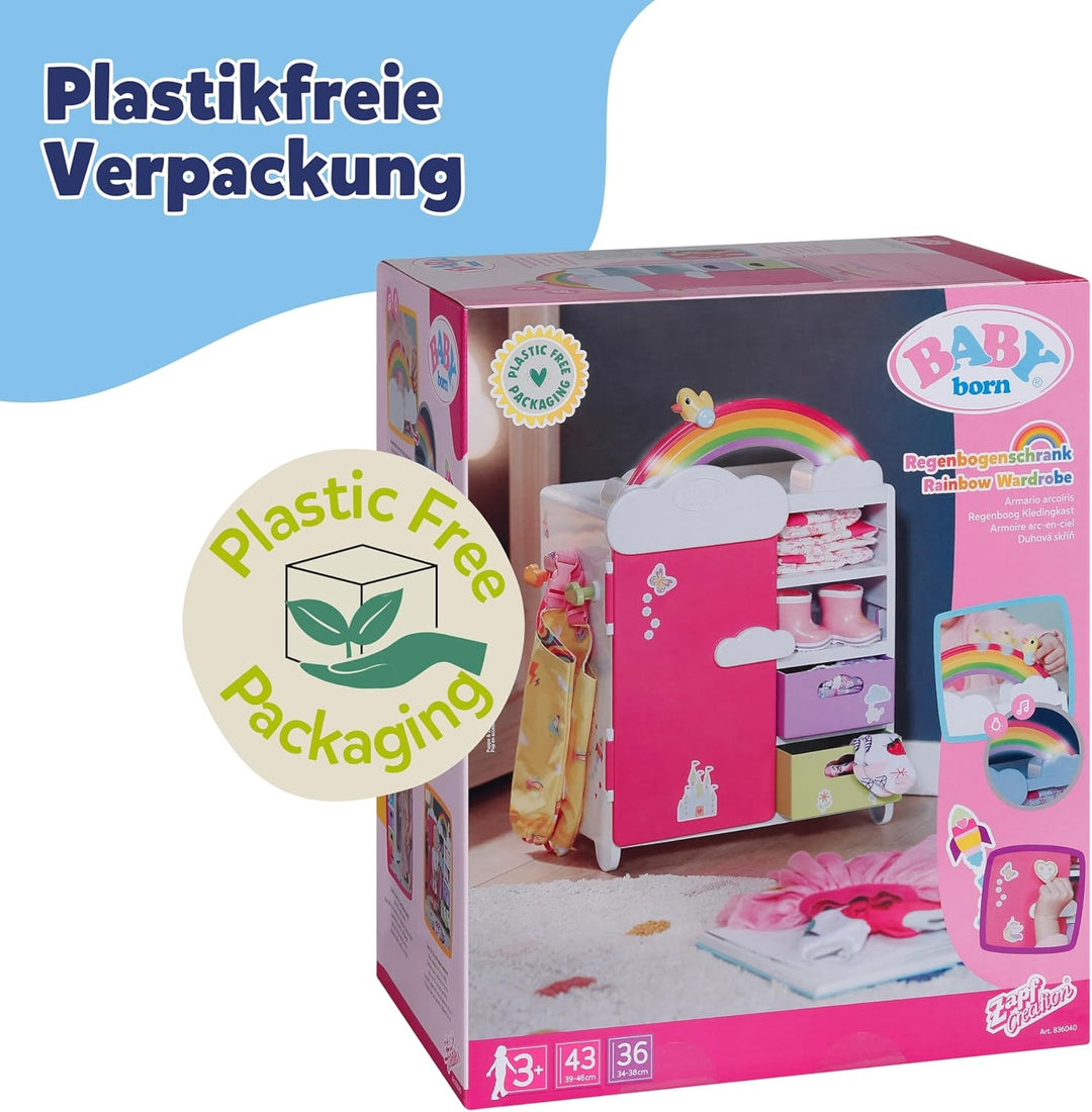 BABY born Regenbogenschrank, Puppenkleiderschrank, Aufbewahrung für Puppenkleidung mit leuchtendem R