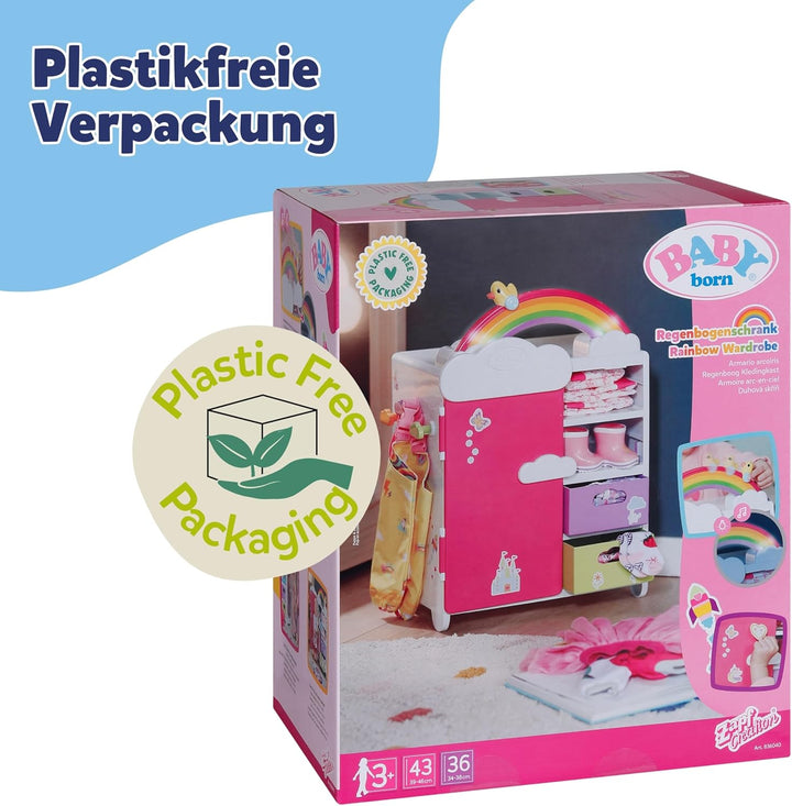 BABY born Regenbogenschrank, Puppenkleiderschrank, Aufbewahrung für Puppenkleidung mit leuchtendem R