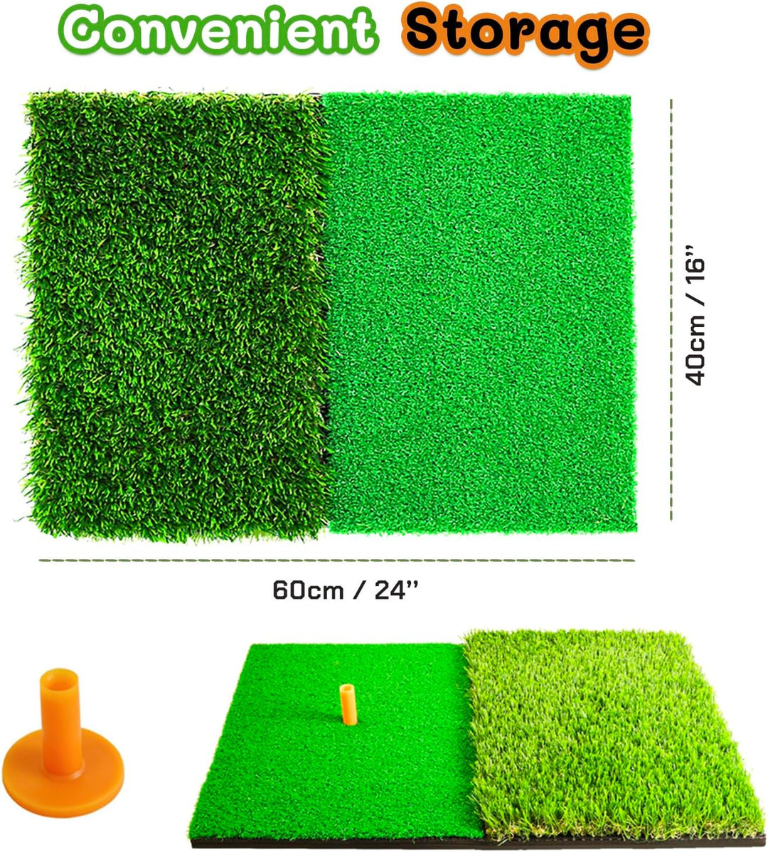 Faltbare Golfschlägermatte mit 2 Rasen, 60 x 40 cm, mit T-Stück für drinnen und draussen