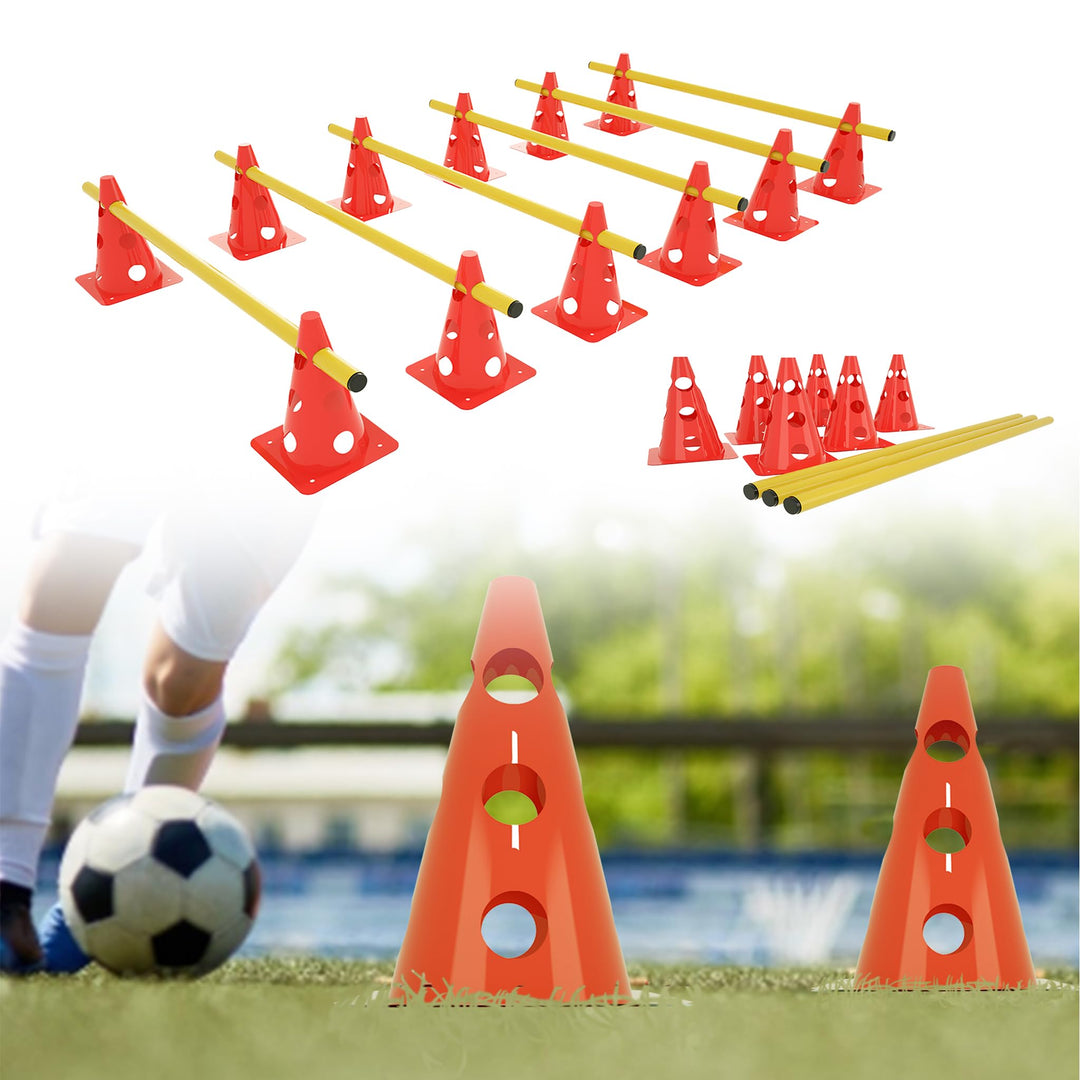 6 stück Vielseitiges Koordinationstraining Set Höhenverstellbar Sports Steckhürdenset (Ink.12 Kegel