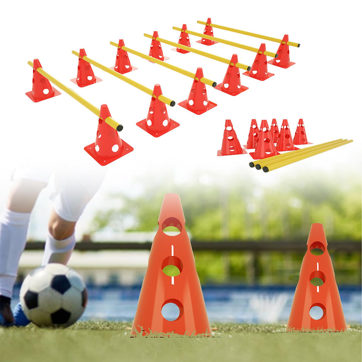 6 stück Vielseitiges Koordinationstraining Set Höhenverstellbar Sports Steckhürdenset (Ink.12 Kegel
