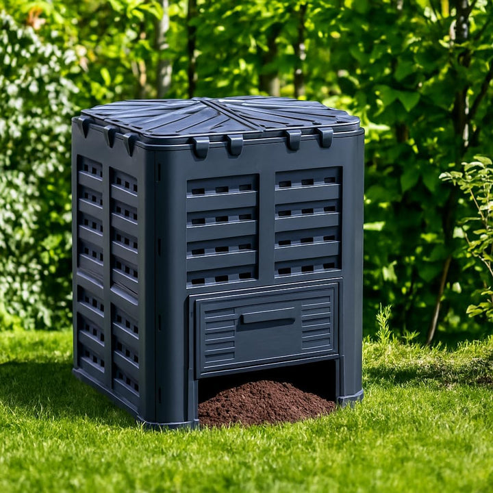 Komposter Garten 360L - Kompostbehälter mit Boden - Thermokomposter Kunststoff shwarz - Kompost - Th