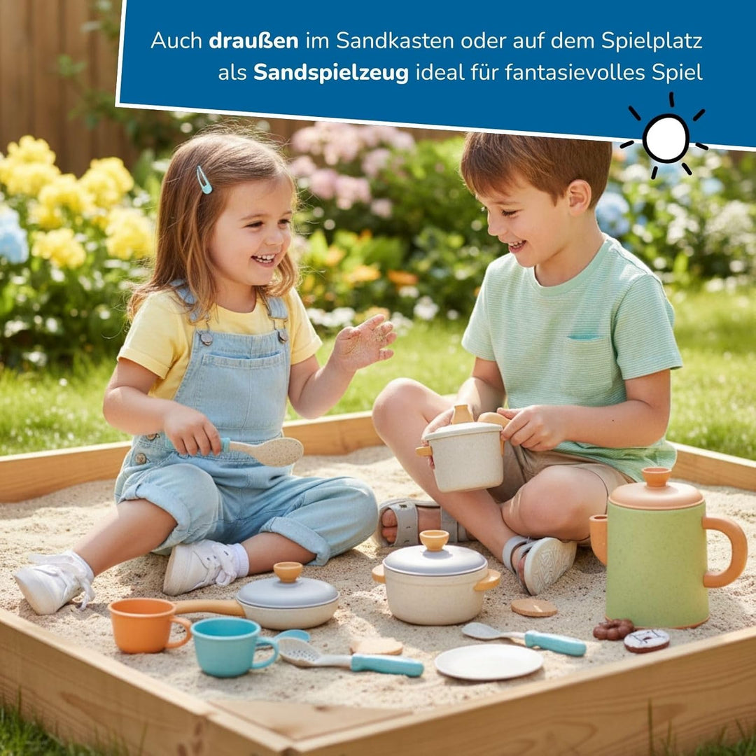 alldoro 68726 Kaffeeservice mit Koch- & Geschirrset für Kinderküchen, 21 Teile aus nachhaltigem Kuns