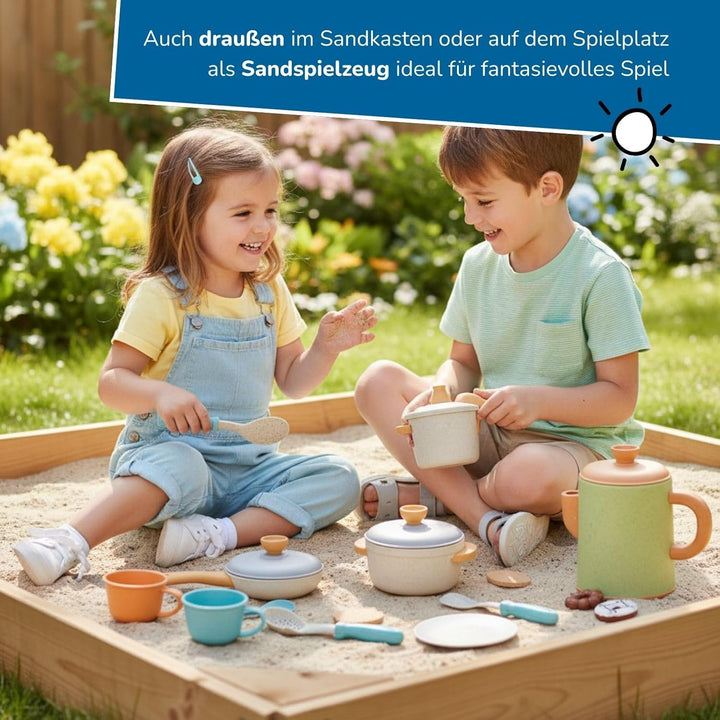 alldoro 68726 Kaffeeservice mit Koch- & Geschirrset für Kinderküchen, 21 Teile aus nachhaltigem Kuns