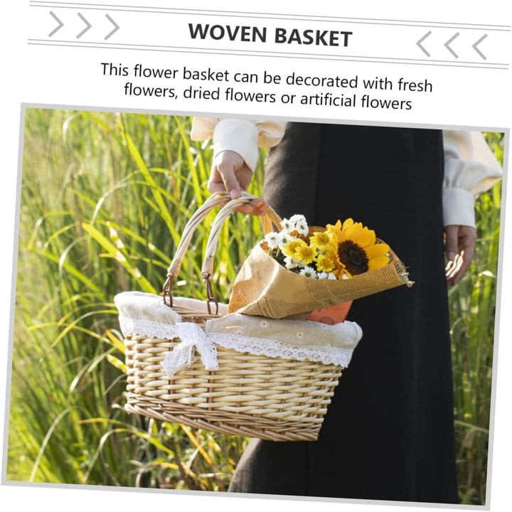 Kisangel Romantischer Blumenkorb für Die Hochzeit Weidenkorb mit Griff für Zuhause Hochzeit Party De