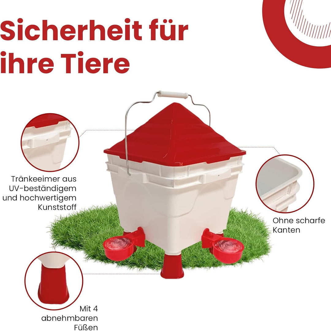 Tränkeeimer für Geflügel - Hühnertränke eckig - 8 Liter mit Füssen