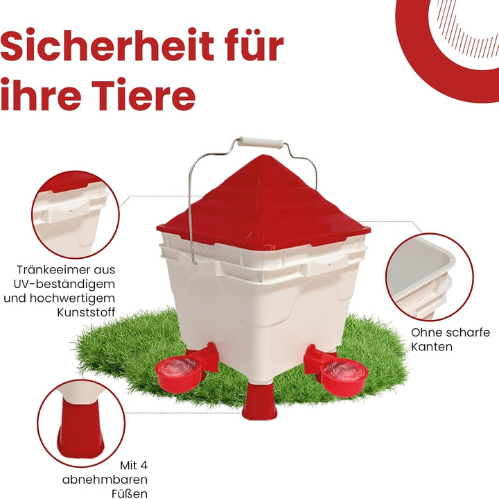 Tränkeeimer für Geflügel - Hühnertränke eckig - 8 Liter mit Füssen