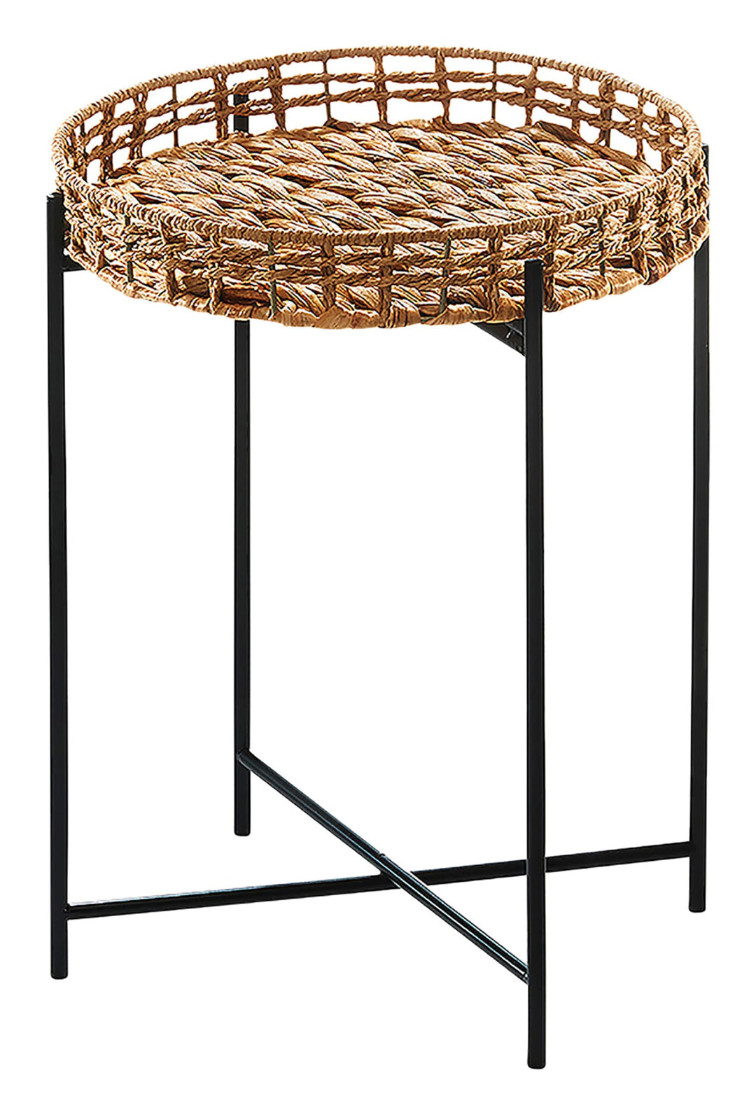 Kobolo Beistelltisch Teatime aus Wasserhyazinthe und Metall - Tablett - 35x35x45, 35x35x45