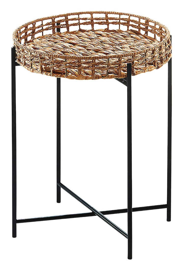 Kobolo Beistelltisch Teatime aus Wasserhyazinthe und Metall - Tablett - 35x35x45, 35x35x45