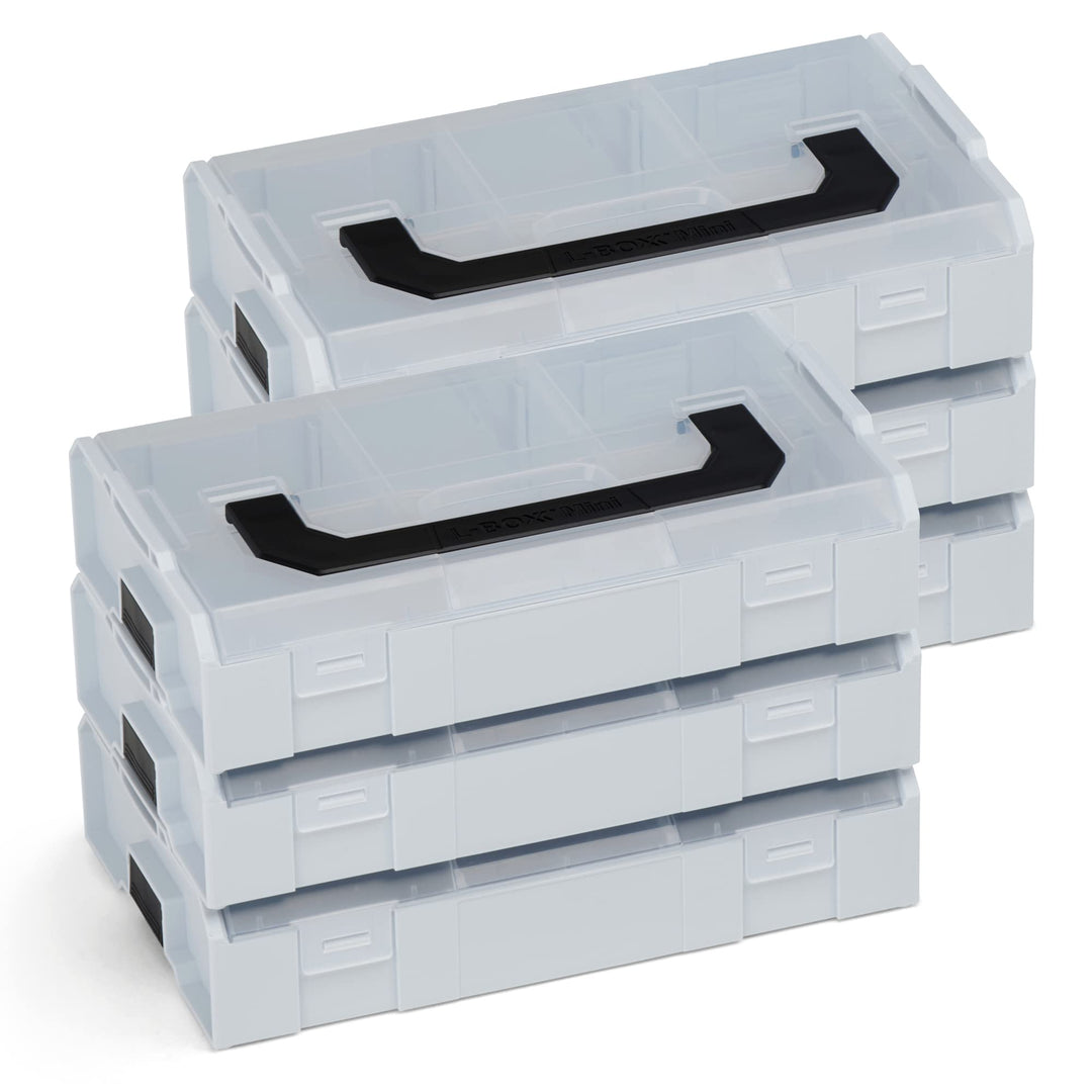 L-BOXX Mini Werkzeugkoffer 6er Set – Lichtgrau Deckel transparent | Kompakte Sortierboxen für Kleint