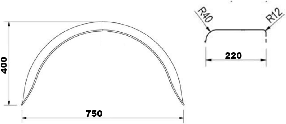 HGW Paar Kotflügel Stahlblech verzinkt für Pkw-Anhänger, einachsig – 220 mm Breite, 750 mm Spannweit