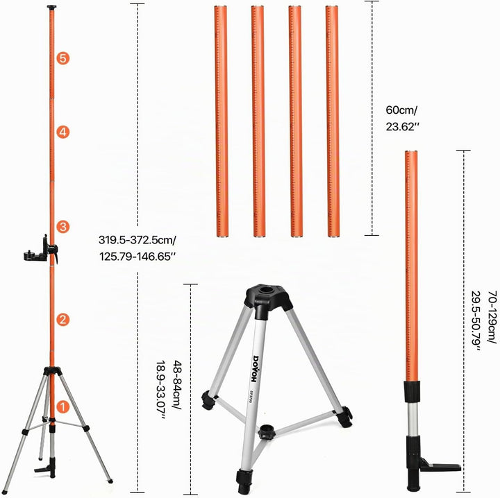 Laser Teleskopstange, DOVOH 3,7m/12ft Einstellbar für Kreuzlinienlaser, Laser Stativ mit 1/4"-20 Aus