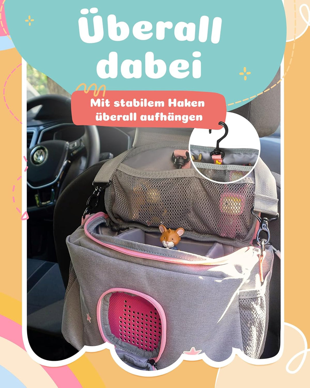 JP Journey Tasche für Toniebox Mädchen - für Figuren und Box im Auto und für die Reise (Grau-Rosa Re