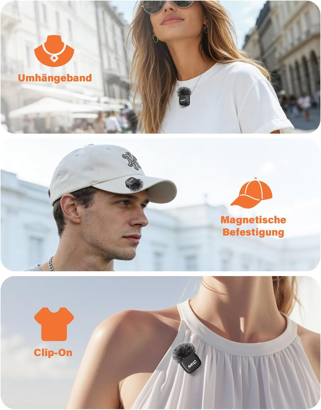Kabelloses Lavalier Mikrofon, 2er-Pack Mini-Mikrofon mit Rauschunterdrückung, Auto-Pairing und Stumm