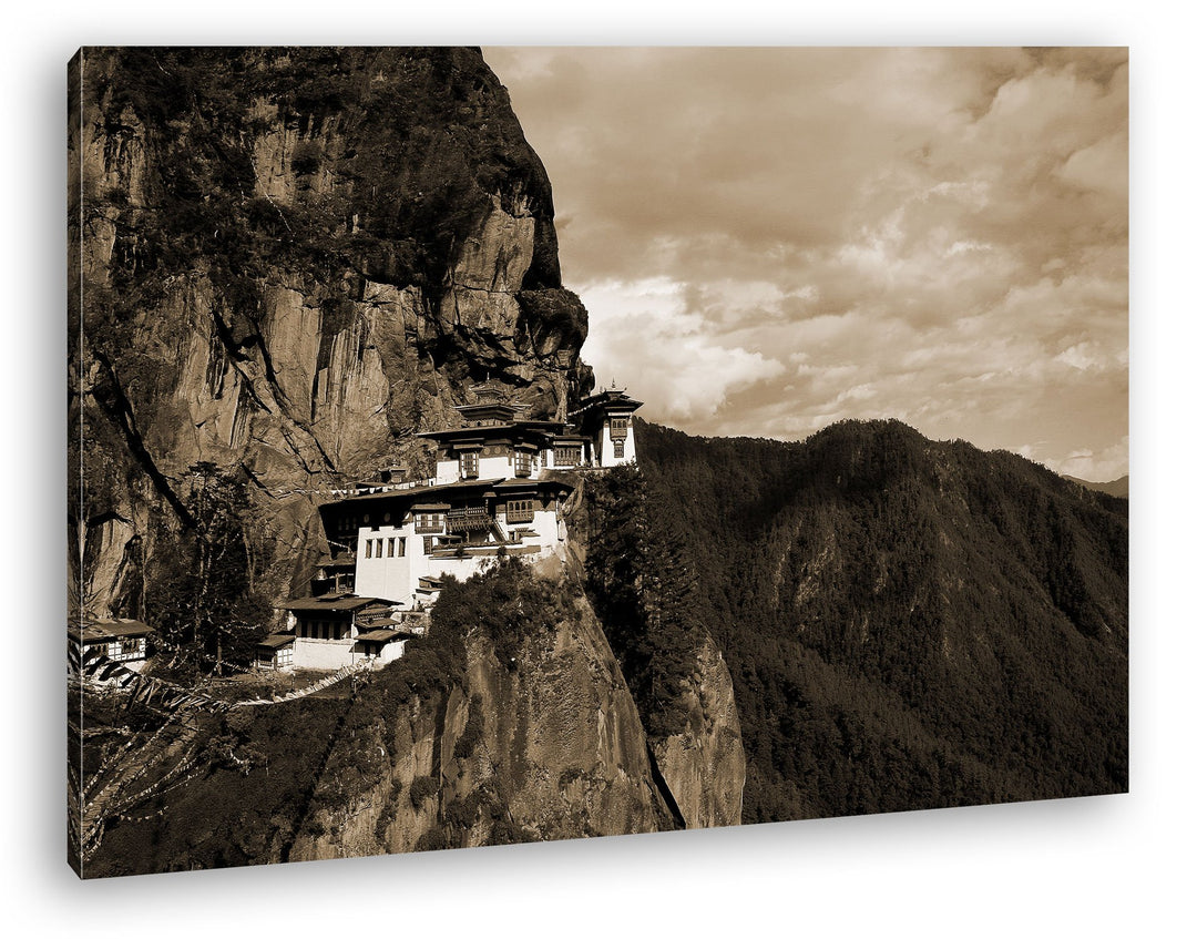 deyoli berühmtes Tigernest Kloster im Himalaya Format: 80x60 Effekt: Sepia als Leinwandbild, Motiv f