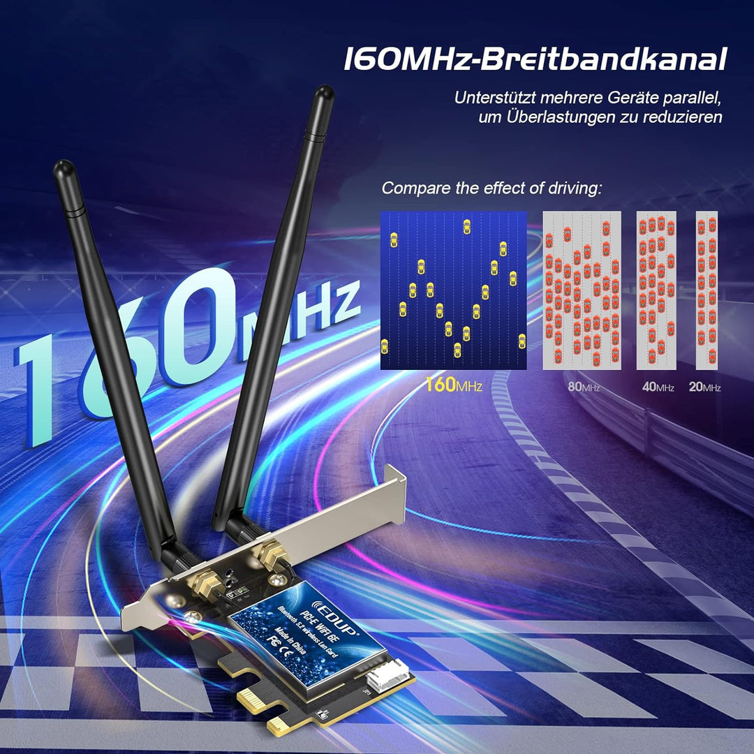 EDUP WiFi 6E Bluetooth 5.2 PCIE WLAN Karte Intel AX210 5400Mbit/s WLAN Netzwerkkarte Adapter, 802.11