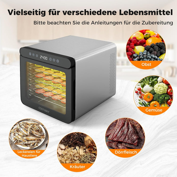 COSTWAY 600W Dörrautomat mit 7 Edelstahl-Schalen, Dörrgerät mit 24H Timer & 30-75℃ Temperatur,Trockn