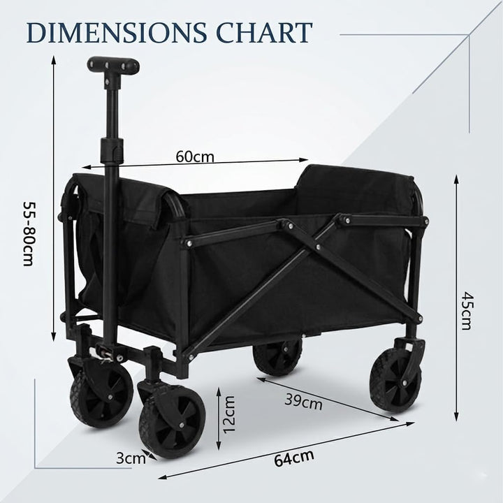 Faltbarer Bollerwagen Camping, Leichter Transportwagen 50L Tragkraft | Klappbarer Handwagen mit 12cm