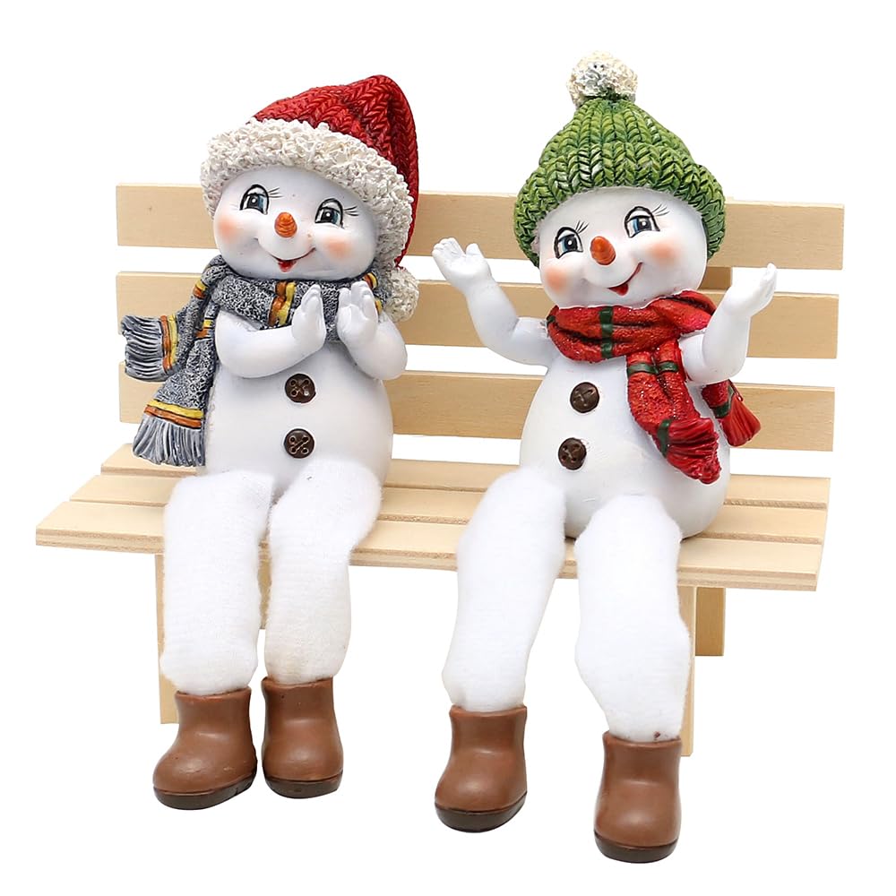 Dekohelden24 Schneekinder als Kantensitzer, mit Mütze und Schal in rot - grün, im 2er Set, L/B/H 8 x