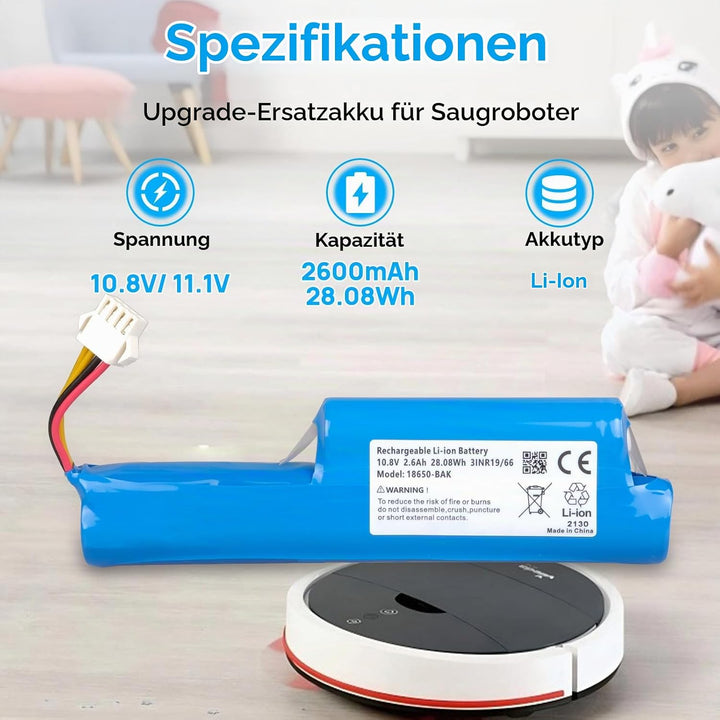 2600 mAh Akku Kompatibel mit Vileda VR 102, VR One, VR 201 PetPro, VR 303 Saugroboter, Ersatz Kompat