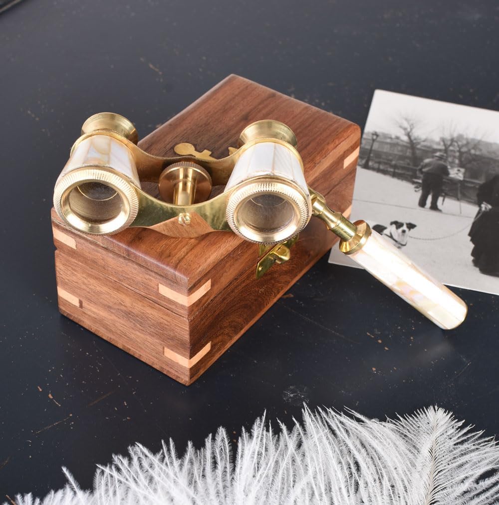 Opernglas mit Holzbox Fernglas Theaterglas Messing Perlmutt Antik lup147 Palazzo Exklusiv
